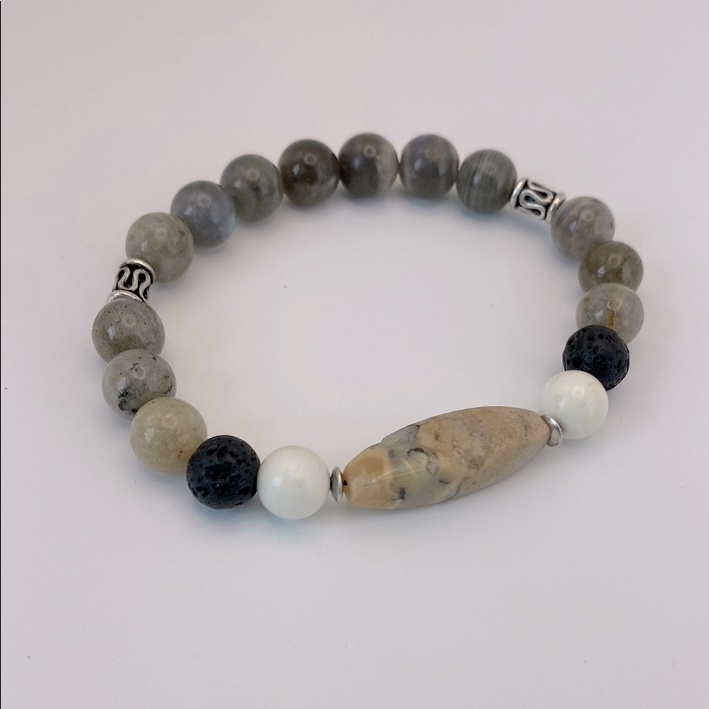 Sterling silver and semi-precious stone stretchy Beaded Bracelet